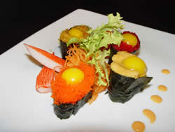 UNI  AND TOBIKO WITH QUAIL EGG - CLICK HERE FOR A CLOSE-UP IMAGE 